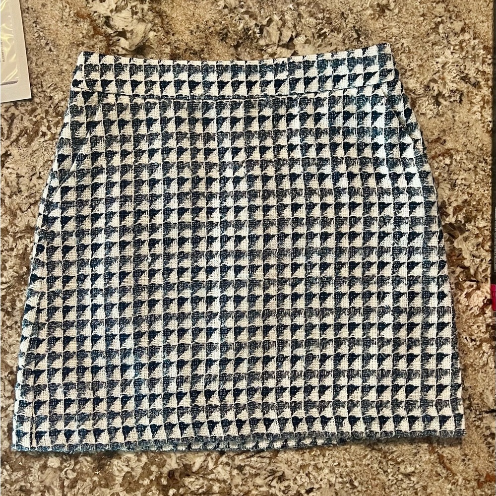 LOFT Textured Tweed Mini Skirt – Blue & Ivory – Size 4 – Pockets
